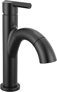Delta Nicoli 1 Hole Matte Black Bathroom Faucet with Sprayer, Single Hole Bathroom Sink Faucet with Pull Out Sprayer for Vanity, Push-Pop Drain, Matte Black 15749LF-BLPD