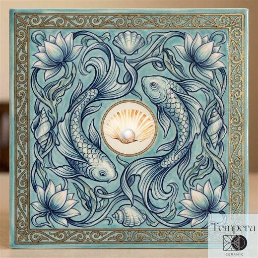 Pool Border Tile With Fish and Pearl: Decorative Ceramic Waterline Tile - Etsy