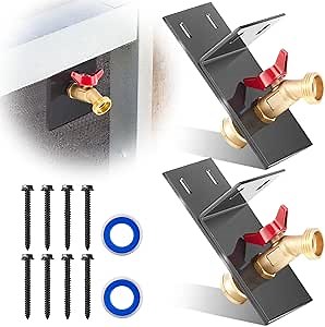 Zonon 2 Set Brass Garden Water Spigot Kit, Irrigation Hose Bib Extender Indoor to Outdoor Spigot Connector System Access & Screen Door Adapter with Pre-drilled Hole Ideal for Plants Patios Backyard