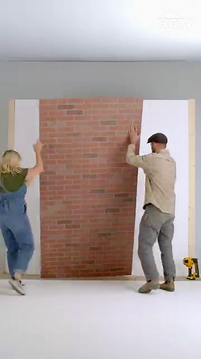 46K views · 282 reactions | Add some ✨serious charm✨ to your home with a DIY faux brick wall. Here's what you'll need: -4X8 HDF brick panels -construction adhesive -nail gun + nails -spackle + spackle knife #HGTVHowTo | HGTV | Facebook