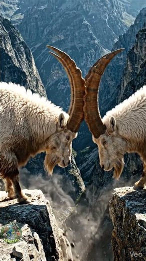 : Clash of Kings! 💥 Two Massive Mountain Goats Fight on a Dangerous Cliff Edge! #wildliferescue
