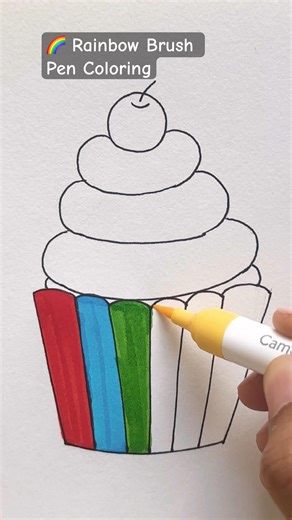 🧁🌈 Rainbow Cupcake Coloring with Brush Pens | Super Easy & Satisfying! #easycolouring