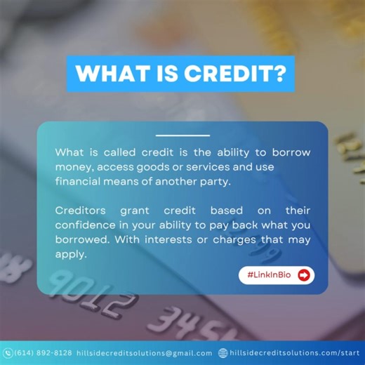 Hillside Credit Solutions on Instagram: "💳 What Is Credit, Really? Credit isn’t just a score. It’s your financial reputation. It tells lenders, landlords, and even some employers how reliable you are with money. And like any reputation, it’s built over time — through your payment history, debt levels, and financial decisions. 📊 Good credit can help you: ✅ Get approved for loans & credit cards ✅ Secure lower interest rates ✅ Qualify for better housing & job opportunities ✅ Start or scale your b