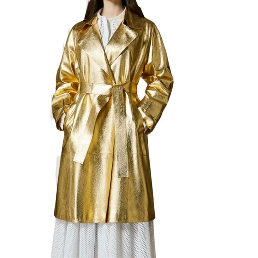Gold Metallic Trench Coat: Italian Leather Belted Overcoat - Etsy