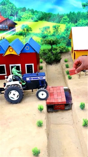 rc tractor builds bricks bridge for tractor safety #shorts