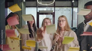 creative teamwork and brainstorming in office during daily meeting of managers, multiracial people