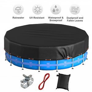 Agricasst Round Pool Cover with Winch and Cable, 14FT Solar Pool Cover, Premium Black 420D Inflatable Pool Cover for Above Ground Pool Stability, Outdoor Backyard Pools, All Weather