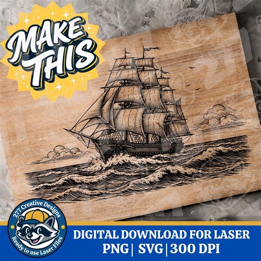 Ship on the Sea Laser Engraving PNG SVG Laser Cut Sublimation Print on Demand (digital File) - Etsy