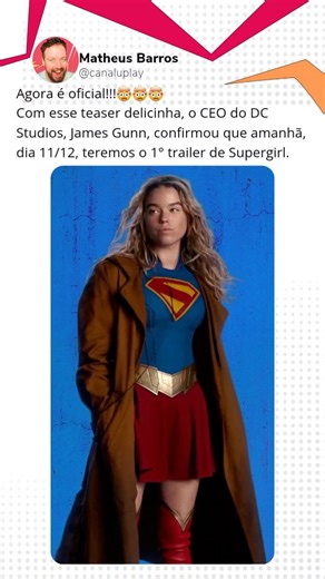 Matheus Barros | Agora é oficial!!!🤯🤯🤯 📍Com esse teaser delicinha, o CEO do DC Studios, James Gunn, confirmou que amanhã, dia 11/12, teremos o 1° trailer... | Instagram