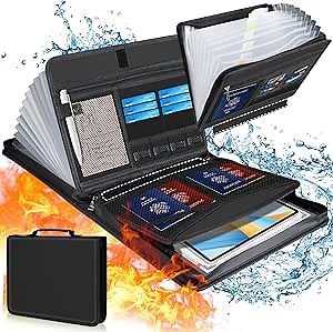 Fireproof Accordion File Organizer- 26 Pockets Important Document Organizer Folder with Handle, Expanding File Folder with Zipper & Label Paper Folder for Letter A4 Files