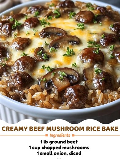 🍲🧀 Creamy Beef Mushroom Rice Bake 🍄 Comfort food perfection with tender beef, earthy mushrooms in creamy cheesy rice Ingredients: 1 lb ground beef (93% lean) 2 cups fresh mushrooms, chopped 1 small onion, diced 1 cup uncooked white rice ...... Full Recipe in Coʍmеոτ 💬 See less | Don't Touch it's Art