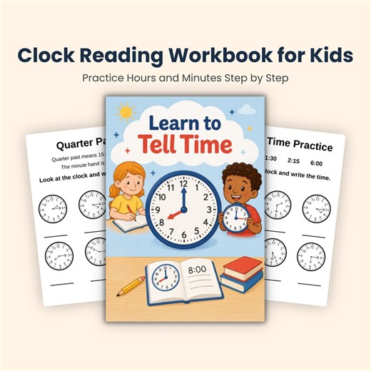 Telling Time Worksheets Grade 1, Clock Learning Practice, O'clock Half Past Quarter To, Analog Time Activity Kids Printable PDF A4 - Etsy
