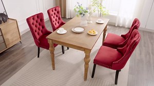 Burgundy Velvet Dining Chairs Set of 6, Kitchen & Dining Room Chairs Set of 6, Tufted Dining Chairs, Velvet Upholstered, Solid Wood Frame (Wine Red)