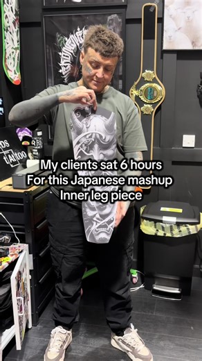 Japanese Mashup Tattoo on Inner Leg: A Unique Design