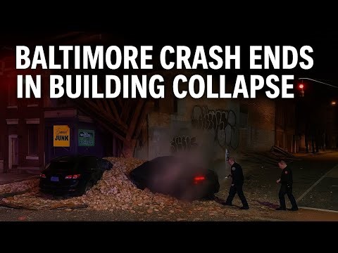 Building Collapses After Car Crash in Baltimore. #Baltimore #CarCrash #PoliceVideo #Bodycam