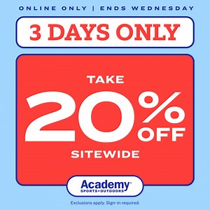 490 reactions · 113 shares | Take 20% off your entire purchase SITEWIDE, now through Wednesday. Valid online only. | Academy Sports + Outdoors | Facebook