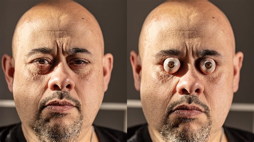 Man can shock passers-by with unique eyeball popping