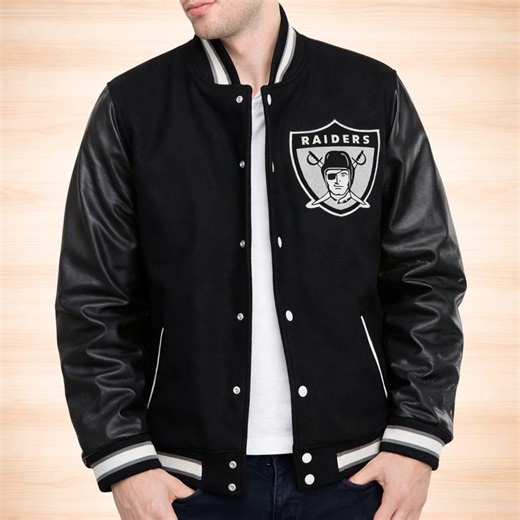 Las Vegas Raiders Varsity Jacket Mens NFL Raiders Jacket Black White Letterman Jacket Football Fan Jacket Gift for Him - Etsy