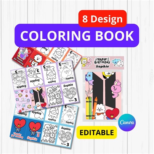 BTS Mini Coloring Book X8 Personalized / Pdf   Png / Happy Birthday Jungkook, V, Jimin, Suga, RM, Jin, J-hope K-pop Korean - Etsy