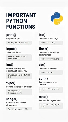 Top 10 Most Important Python Functions You Must Know! 🚀 Python Tutorial for Beginner