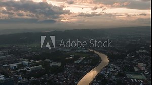 City with villages near the river and buildings. Davao City. Mindanao, Philippines. Cityscape.