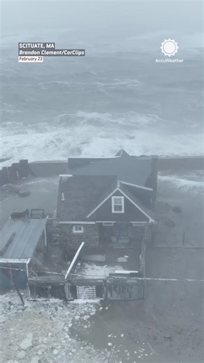 Drone video captured massive waves crashing into homes in Scituate, Massachusetts, as a nor'easter brought snow and flooding to the coastal town south of Boston. | AccuWeather