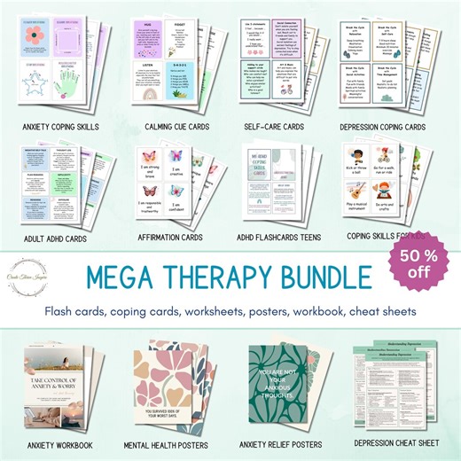 Therapy Bundle Counselling Resources, Therapist Tools, Mental Health Bundle, Anxiety Coping Skills ADHD, Depression Self-care Cards - Etsy