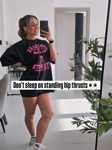 This movement helps improve glute activation, pelvic control, and hip extension, which directly carries over to squats, lunges, running, and lifting mechanics. Because you’re standing, your core has to work harder to stabilise, making it a great warm-up or accessory exercise before lower-body training. Tip: squeeze the glutes at the top, keep ribs down, and move with control not momentum 🍑 #gymworkouts #glutes #hipthrust #gymtips #fitness