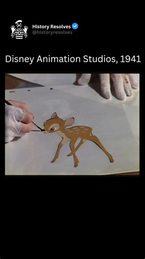 History | Ancient History on Instagram: "During the 1940s, Disney animation and character creation underwent significant change shaped by both artistic ambition and the pressures of World War II. Following the success of Snow White and the Seven Dwarfs, Disney animators refined techniques such as realism, expressive character acting, and detailed background art, evident in films like Pinocchio (1940), Fantasia (1940), Dumbo (1941), and Bambi (1942). Characters from this era were carefully design