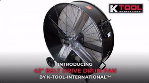 K Tool International 77743 42” Belt Drive Drum Fan with 8” Wheels, High-velocity, 2-Speed, Cut-off Protection, 14,800 Max CFM, cUL listed, Used in Warehouses, Shops, Greenhouses, Barns, Gyms, Yellow