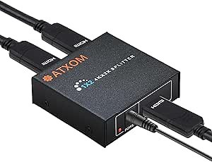 HDMI Splitter 1 in 2 Out - 1x2 HDMI Display Duplicate/Mirror - Powered Splitter 4K @ 60Hz, Also Full HD 1080P, One Source to Two Identical Displays