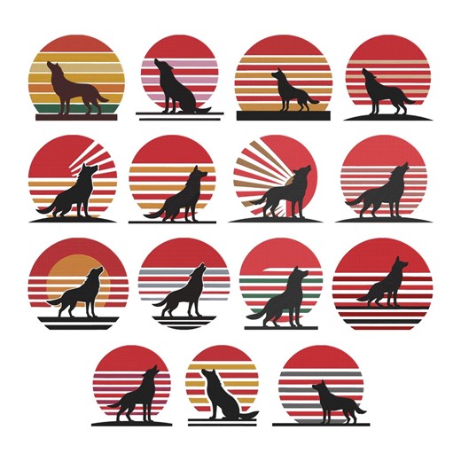 Wolf Sunset Howling Embroidery Design, Howling Wolf Machine Embroidery File, 15 Design, 9 Size, Instant Download - Etsy