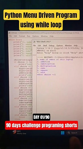 Python Menu Driven Program using while loop | #shorts #python
