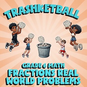 Fractions Real World Problems TRASHKETBALL Math Game - No Prep Grade 6 Review