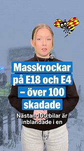 Ett VMA, viktigt meddelande till allmänheten, har utfärdats efter två masskrockar med över 100 bilar – på E4 och E18 i Uppsala län. Över 100 personer har förts till sjukhus med varierande skadeläge. Minst fyra personer är allvarligt skadade. Reporter: Lovisa Dehlin Läs mer: https://www.expressen.se/nyheter/sverige/e4-avstangd-efter-masskrock/ | Expressen Story