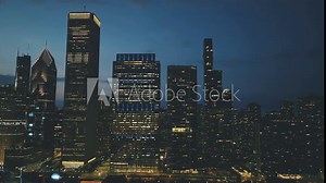 Tech, data grid building on urban skyscraper background - Motion graphics render