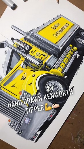 TONKA truck vibes from this wicked Kenworth, DM my Instagram or email drawwhatyoudrive@gmail.com for enquiries!✍🏻 #kenworth #truck #art #fyp #tipper