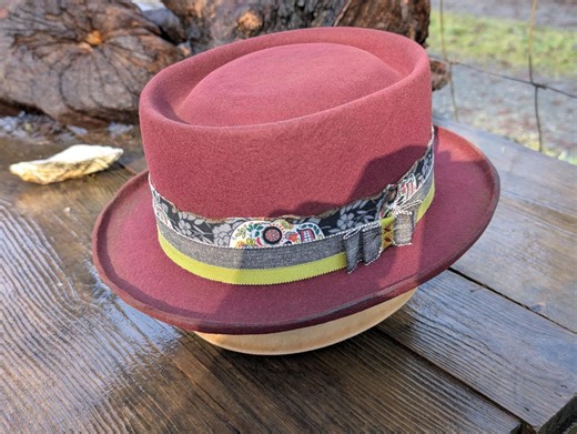 Burned and Distressed Pork Pie Hat. Rustic Felt Hat - Etsy