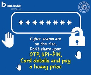 37 reactions · 12 comments | Cyber scams are on the rise, DO NOT share your sensitive banking and card details with anyone. Stay alert to stay safe from cyber frauds. #StaySafe #StayAlert #RBLBank #ApnoKaBank | RBL Bank | Facebook