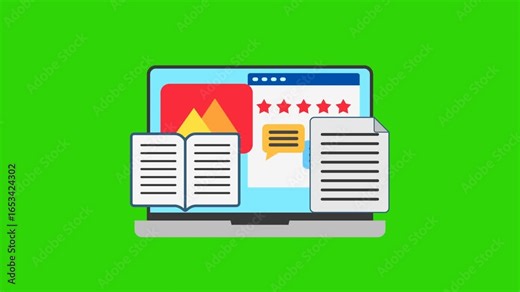 Animated Footage 2d Video Clip Education Theme, with Paper, Task, Image and Review. Green Screen Editable for Corporate Presentation, School and Education, University, Collage.