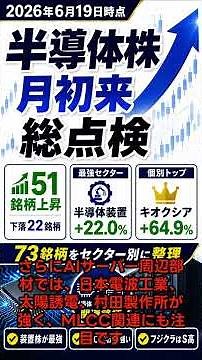 【6/19 速報】半導体株 月初来パフォーマンス総点検｜キオクシア急騰・装置株最強・MLCC関連も強い