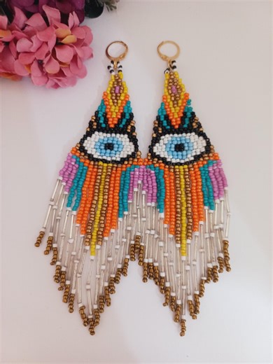 Evil Eye Beaded Earrings – Greek Eye Protection Symbol – Statement Handmade Jewelry – Spiritual Geometric Design - Etsy