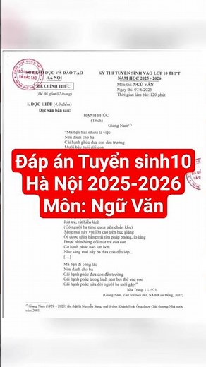 Đáp án đề Tuyển sinh 10 môn Ngữ Văn Hà Nội 2025-2026 theo chương trình mới