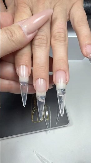 Clear hard structure gel in Almond dual form pro nail extension snaps #ASMR ￼