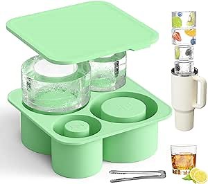 Ice Cube Tray Mold for Stanley Cup 40oz 30oz 20oz 14oz Tumbler Accessories with Lid, Chilling Cocktails, Whiskey, Coffee, Tea, Includes Stainless Steel Clip, Light Green