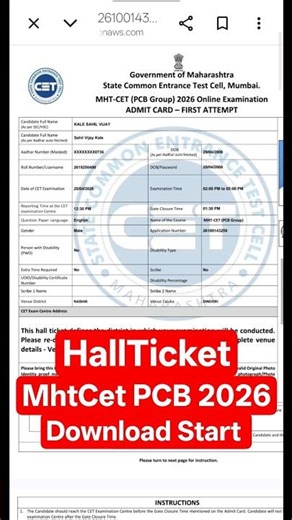 MhtCet PCB Hallticket Download 2026 / PCB Cet Exam 2026 Admit card Process / Mhtcet PCB Exam 2026