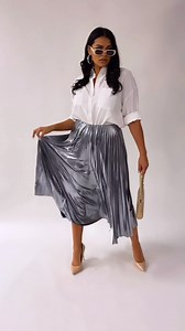 How will you style the Metallic Pleat Skirt? Shop Now https://bit.ly/3mHY4xV | City Chic