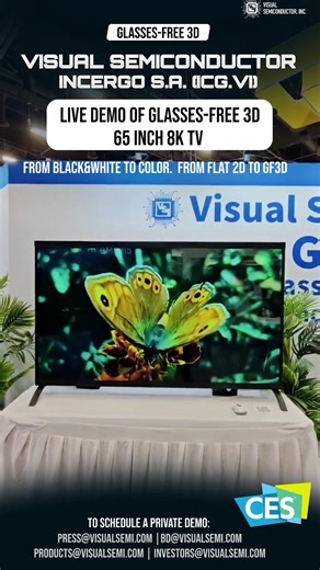 We’re live at CES showcasing our 65-inch 8K glasses-free 3D TV. Ultra-high resolution meets true depth — delivering an immersive viewing experience without glasses or headsets. If you’re at CES, come see it in person at booth 21123. If you’re following along online, this is a preview of what’s next in home entertainment. | Visual Semiconductor, Inc.