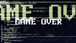GAME OVER Glitch Text Animation, Old Gaming Console Style, Rendering, Background, with Alpha Mate, Loop, 4k Stock Video