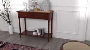 Solid Wood Console Table with 2 Drawers, 2-Tier 35.4" X 30" Accent Sofa Table with Multilayer Storage Shelf Rustic Hall Entryway Tables for Living Room Home Office-Ivory White